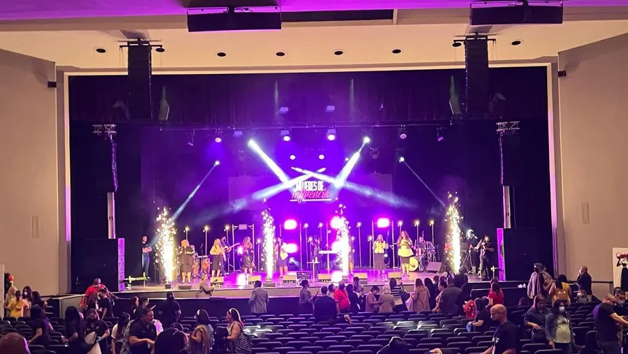 Concert stage with purple and white lighting